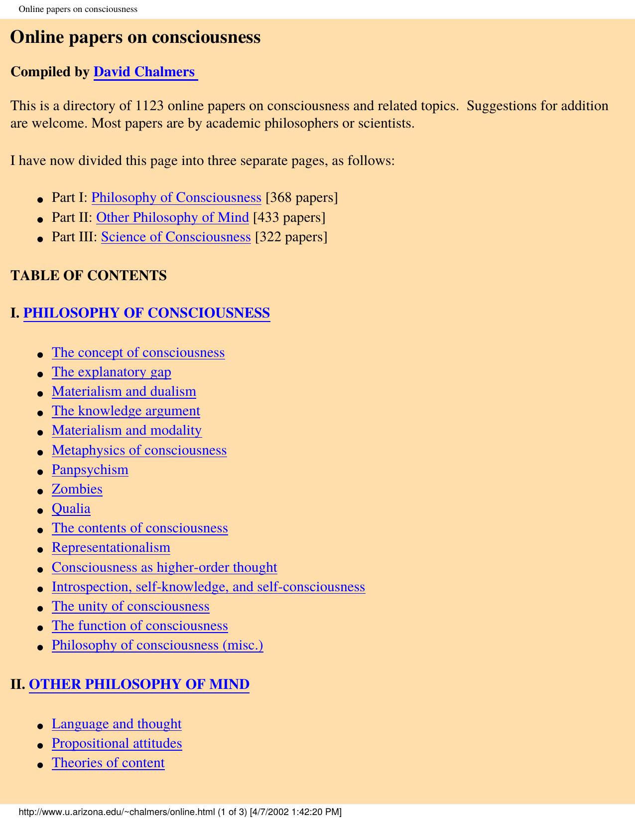 Chalmers, David by Collection Of Papers Concerning Consciousness