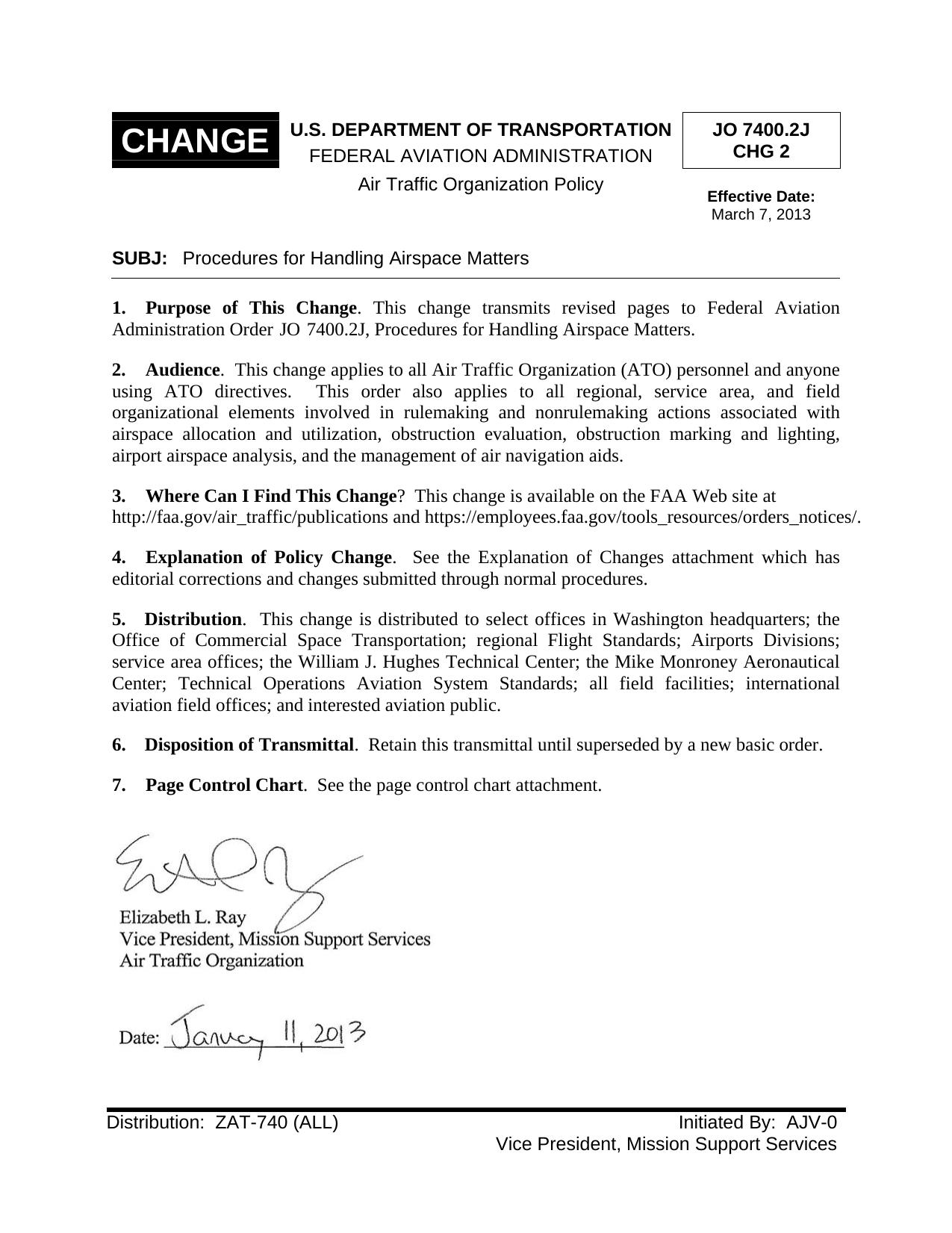 Change 2 to FAA Order JO 7400.2J dtd 3-7-13 by Mission Support Services