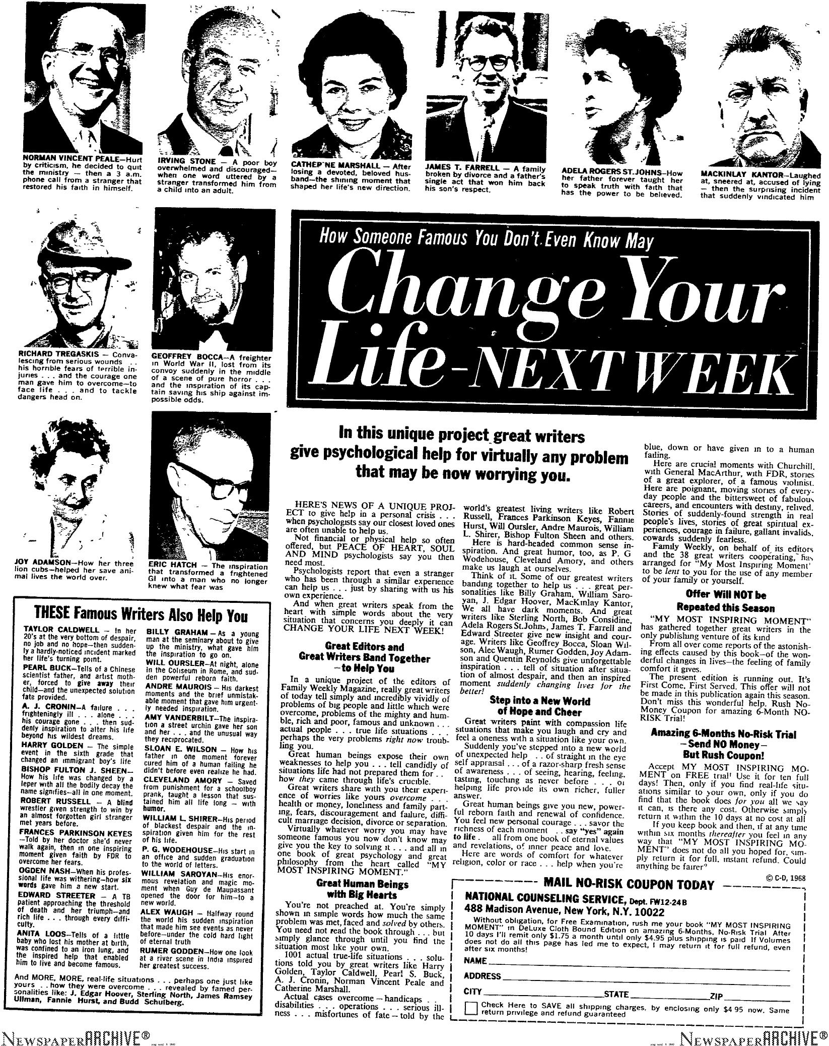 Change Your Life by Copyright 2005 Heritage Microfilm Inc. & Newspaperarchive.com