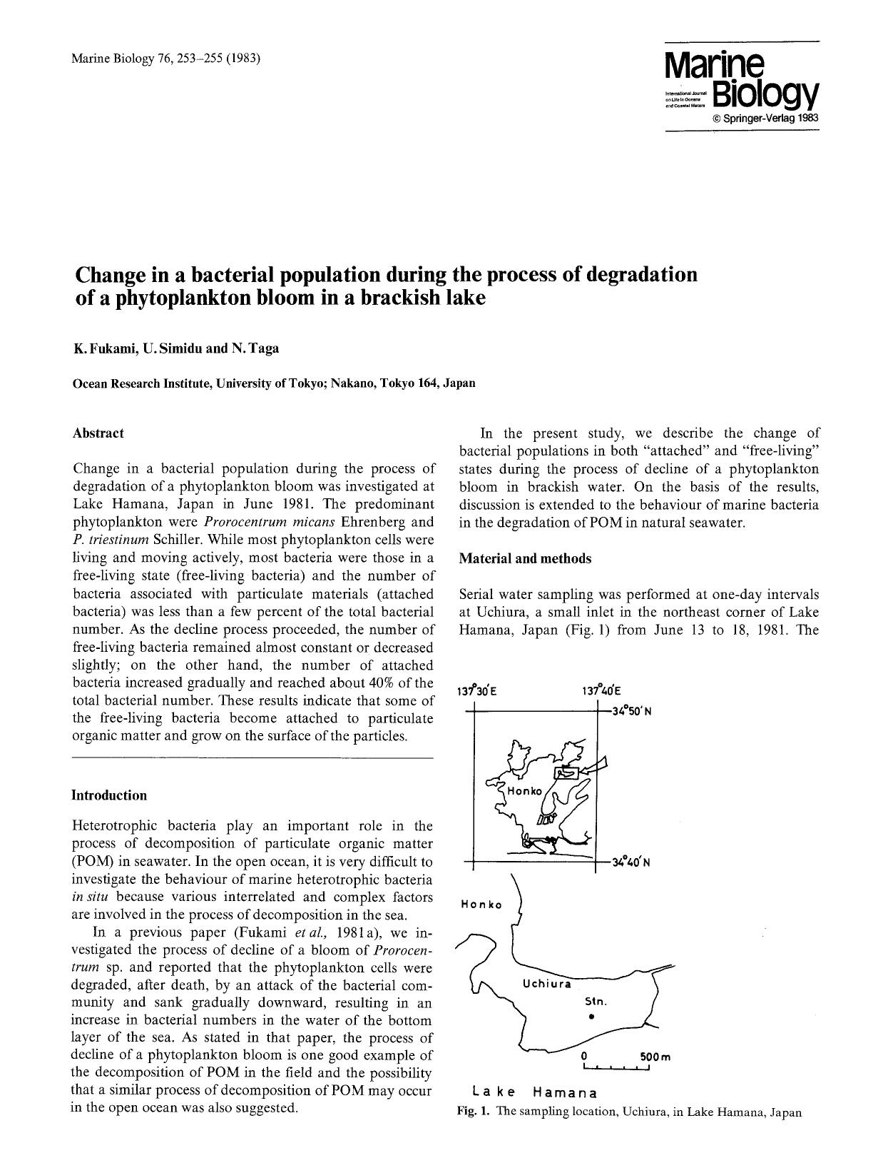 Change in a bacterial population during the process of degradation of a phytoplankton bloom in a brackish lake by Unknown