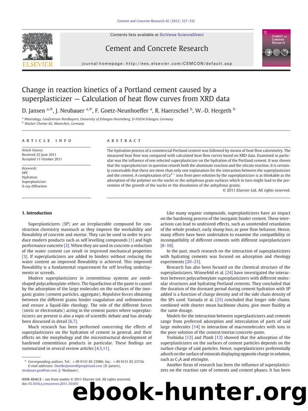 Change in reaction kinetics of a Portland cement caused by a superplasticizer â Calculation of heat flow curves from XRD data by D. Jansen & J. Neubauer & F. Goetz-Neunhoeffer & R. Haerzschel & W.-D. Hergeth