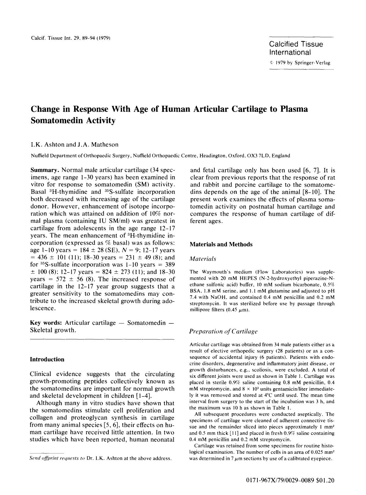 Change in response with age of human articular cartilage to plasma somatomedin activity by Unknown