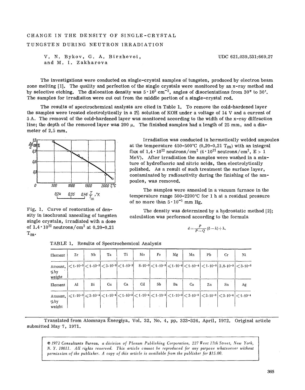 Change in the density of single-crystal tungsten during neutron irradiation by Unknown
