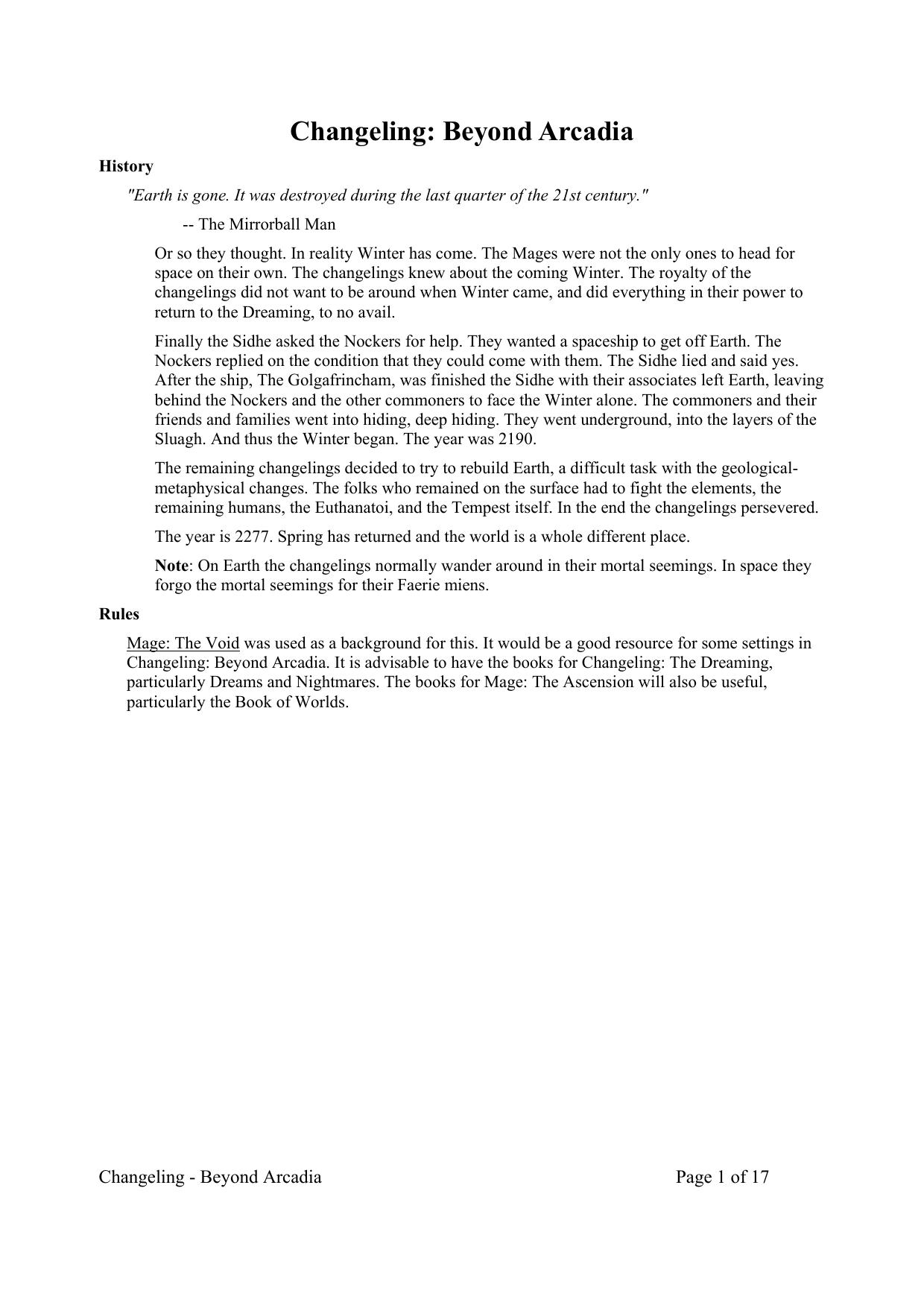 Changeling: Beyond Arcadia by EBL