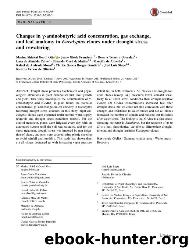 Changes in ?-aminobutyric acid concentration, gas exchange, and leaf anatomy in Eucalyptus clones under drought stress and rewatering by unknow