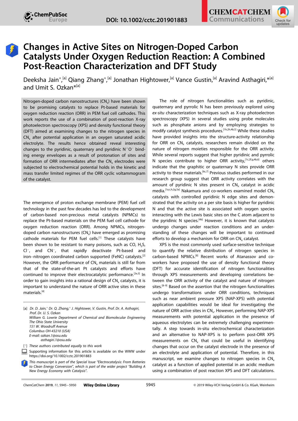 Changes in Active Sites on NitrogenâDoped Carbon Catalysts Under Oxygen Reduction Reaction: A Combined PostâReaction Characterization and DFT Study by Unknown
