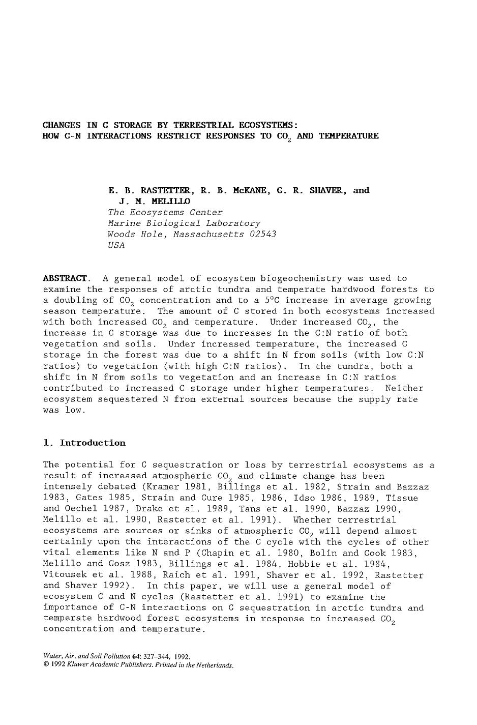Changes in C storage by terrestrial ecosystems: How C-N interactions restrict responses to CO<Subscript>2<Subscript> and temperature by Unknown