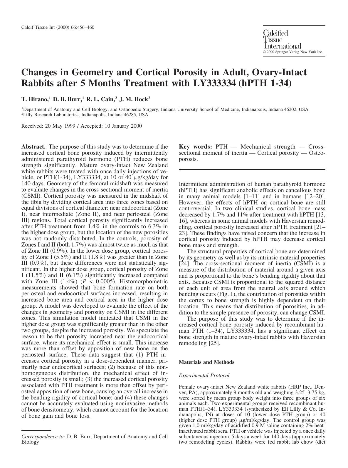 Changes in Geometry and Cortical Porosity in Adult, Ovary-Intact Rabbits after 5 Months Treatment with LY333334 (hPTH 1-34) by Hirano T. et al