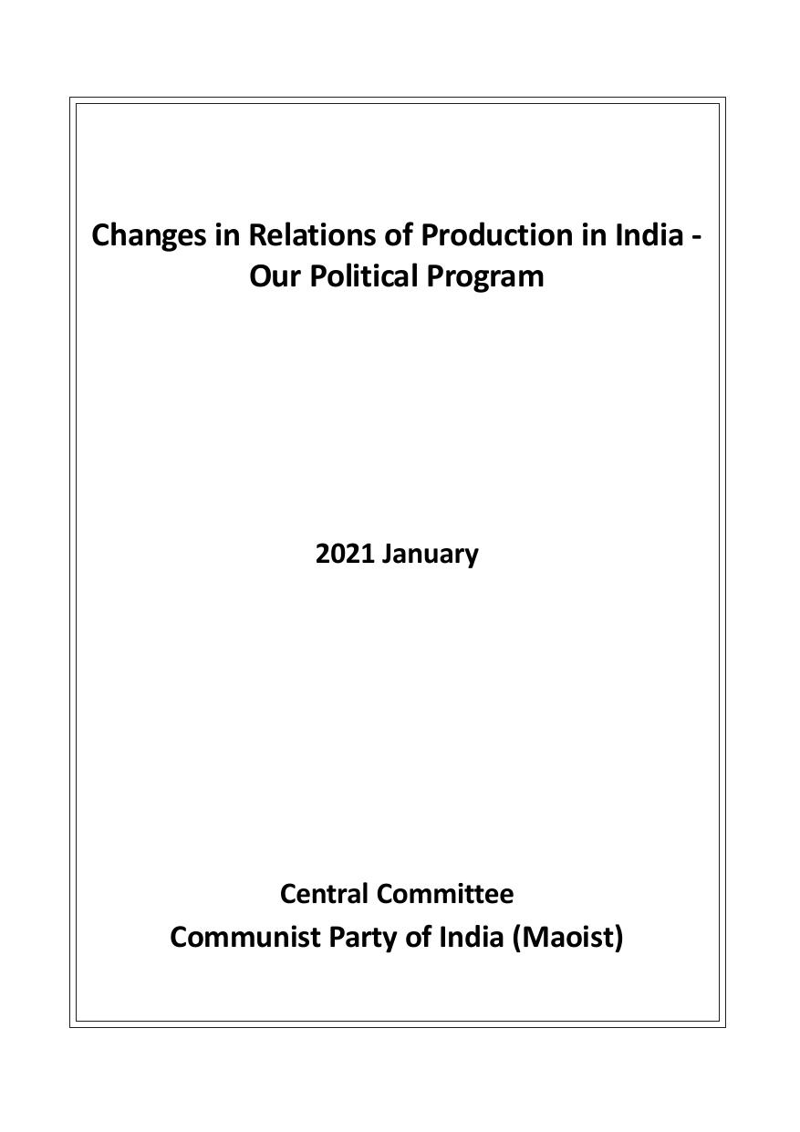 Changes in Relations of Production in India - Our Political Program by Communist Party of India