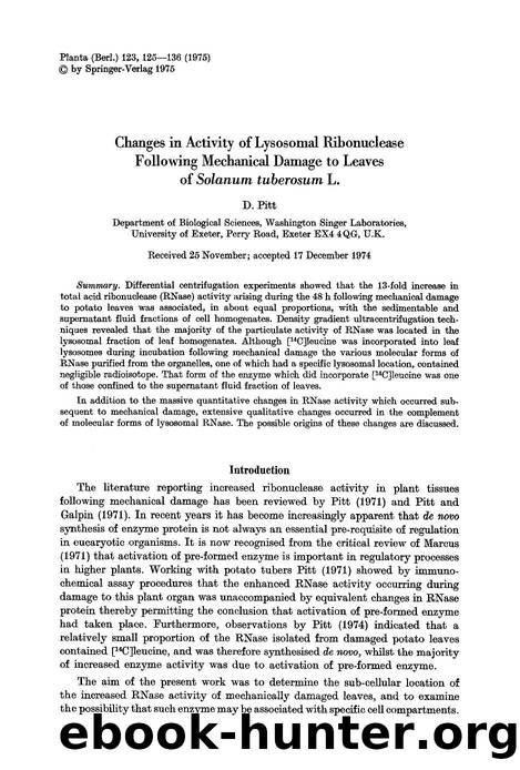 Changes in activity of lysosomal ribonuclease following mechanical damage to leaves of <Emphasis Type="Italic">Solanum tuberosum<Emphasis> L. by Unknown