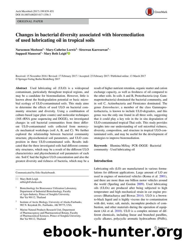 Changes in bacterial diversity associated with bioremediation of used lubricating oil in tropical soils by Naruemon Meeboon