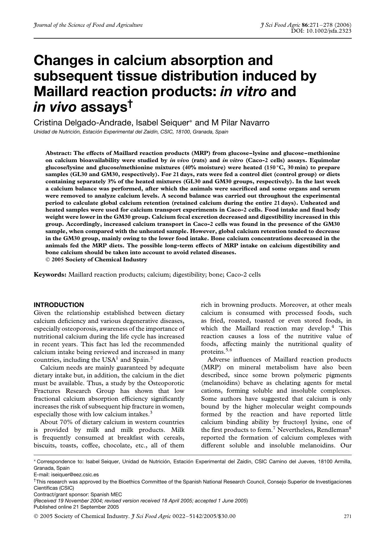 Changes in calcium absorption and subsequent tissue distribution induced by Maillard reaction products: in vitro and in vivo assays by Unknown