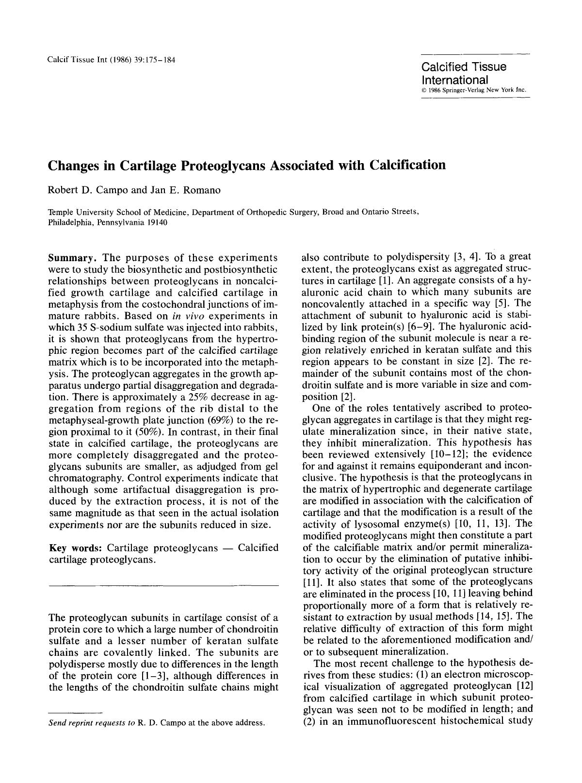 Changes in cartilage proteoglycans associated with calcification by Unknown