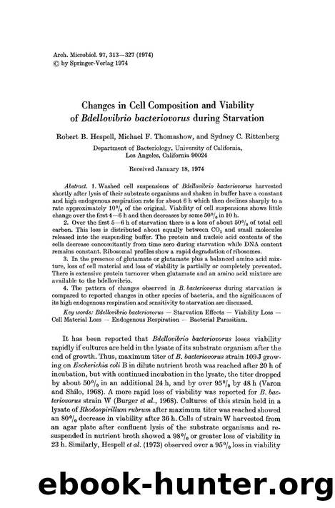 Changes in cell composition and viability of <Emphasis Type="Italic">Bdellovibrio bacteriovorus<Emphasis> during starvation by Unknown