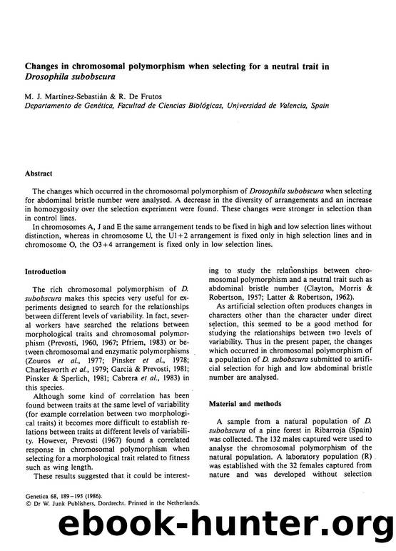 Changes in chromosomal polymorphism when selecting for a neutral trait in <Emphasis Type="Italic">Drosophila subobscura <Emphasis> by Unknown