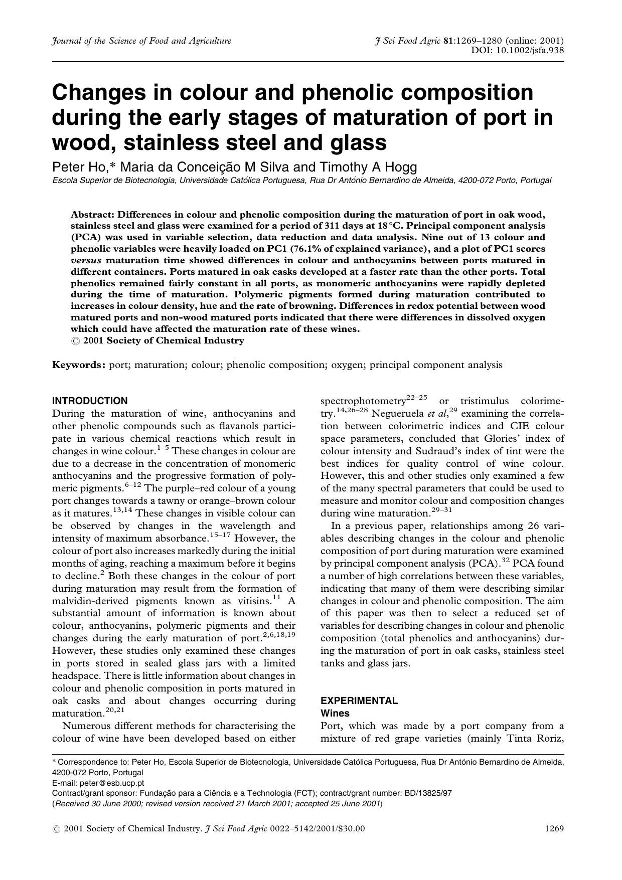 Changes in colour and phenolic composition during the early stages of maturation of port in wood, stainless steel and glass by Unknown
