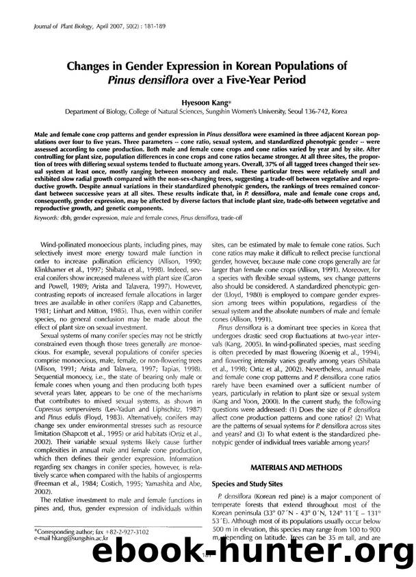 Changes in gender expression in korean populations of <Emphasis Type="Italic">Pinus densiflora <Emphasis> over a five-year period by Unknown