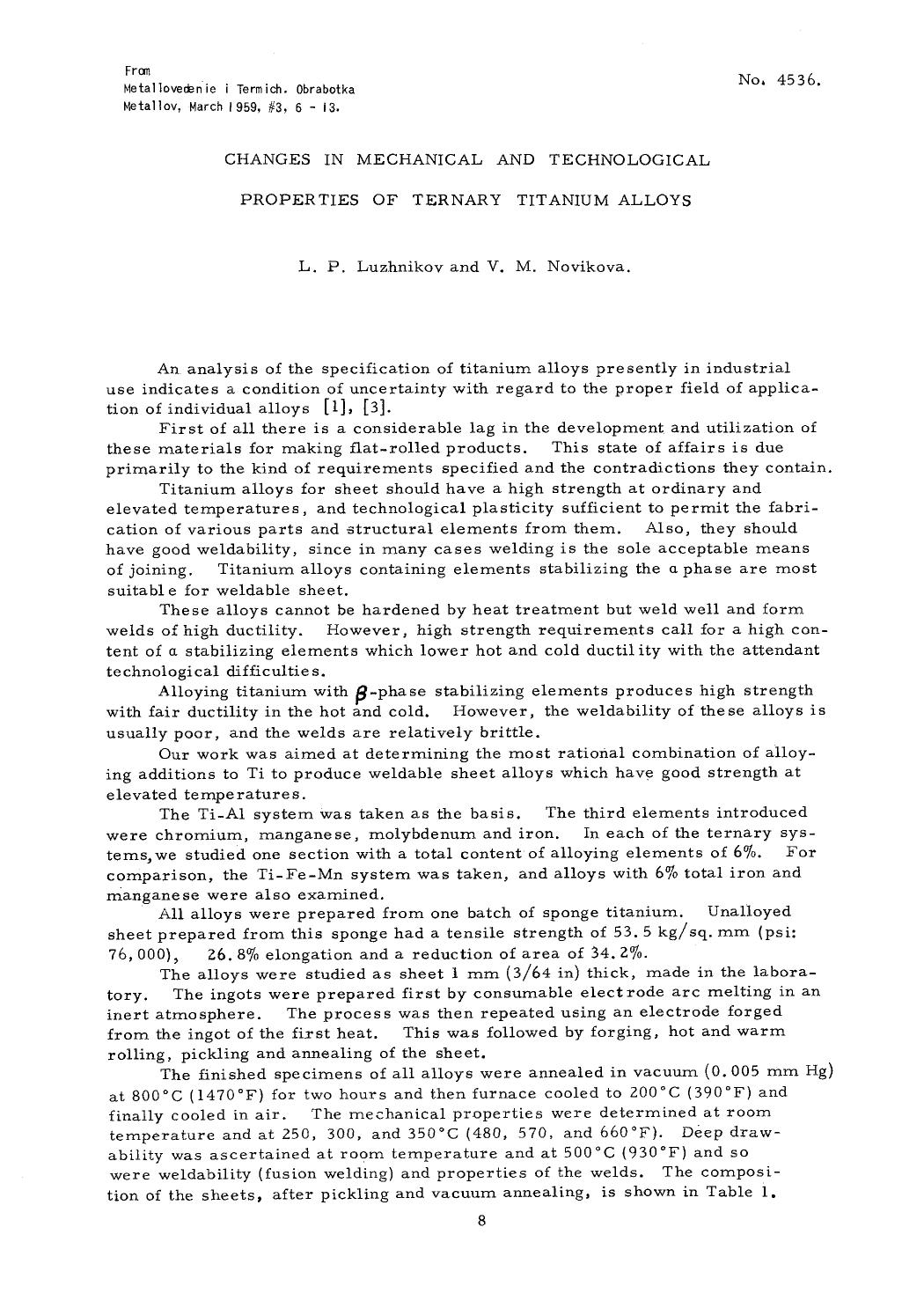 Changes in mechanical and technological properties of ternary titanium alloys by Unknown