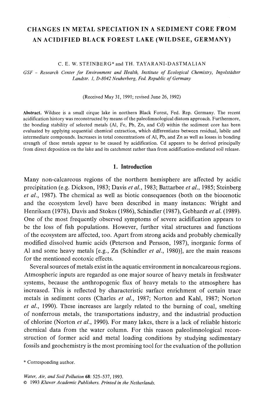 Changes in metal speciation in a sediment core from an acidified Black Forest lake (Wildsee, Germany) by Unknown
