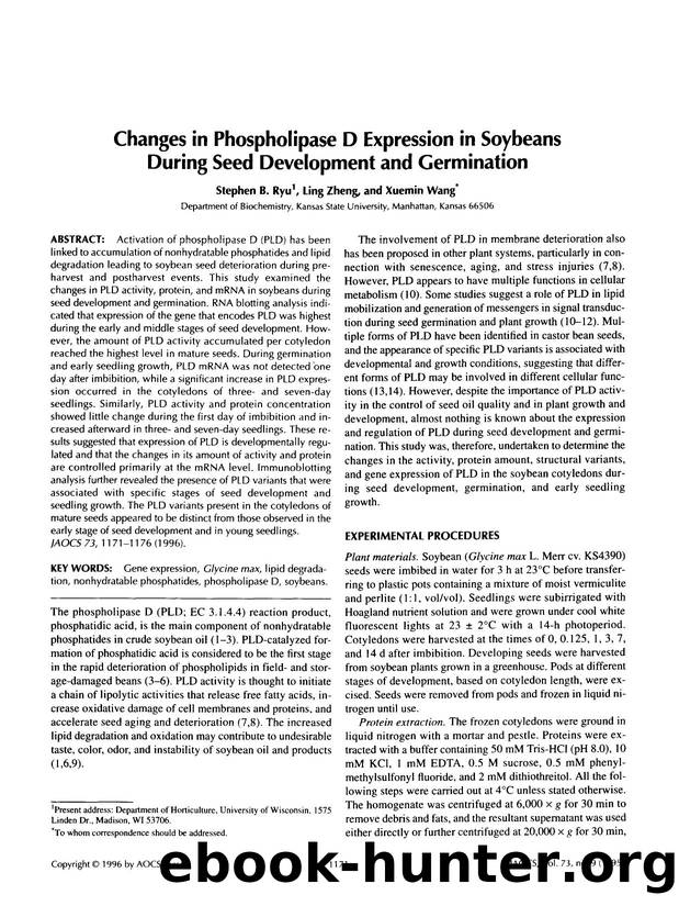 Changes in phospholipase D experession in soybeans during seed development and germination by Unknown