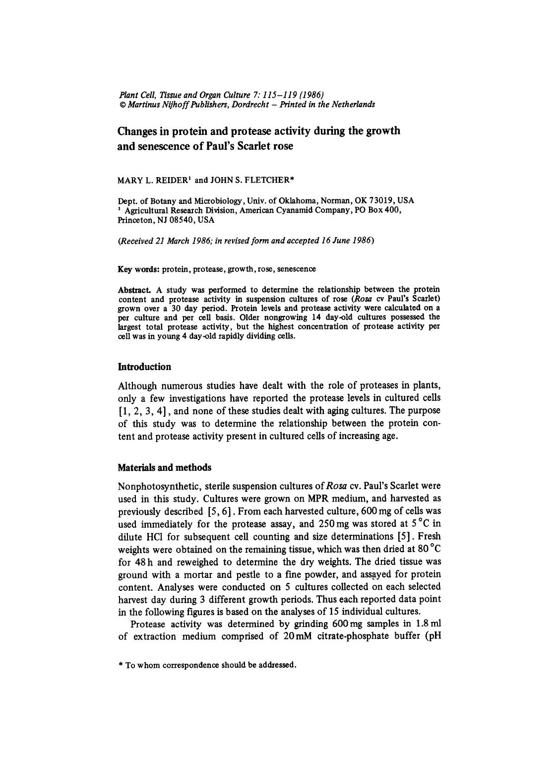 Changes in protein and protease activity during the growth and senescence of Paul's Scarlet rose by Unknown