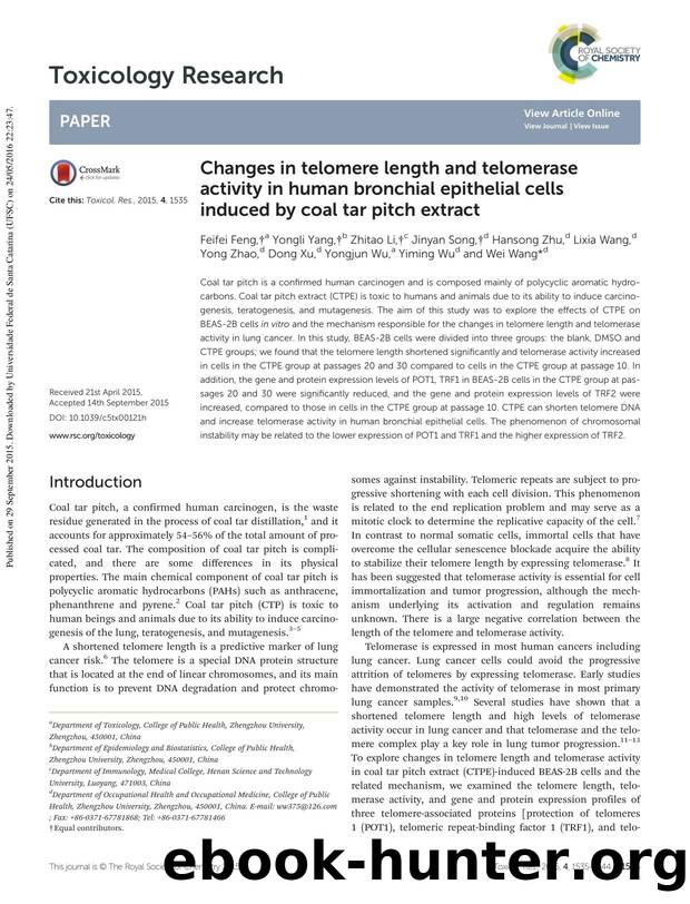 Changes in telomere length and telomerase activity in human bronchial epithelial cells induced by coal tar pitch extract by unknow