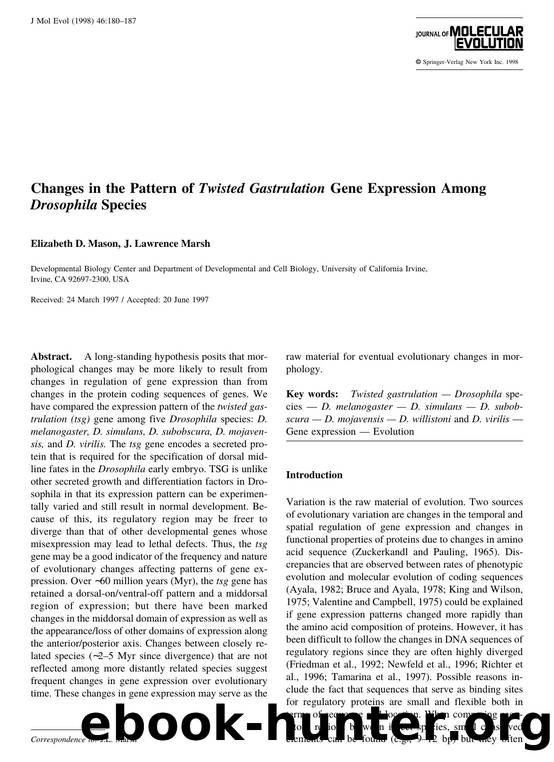 Changes in the Pattern of Twisted Gastrulation Gene Expression Among Drosophila Species by Mason E. et al