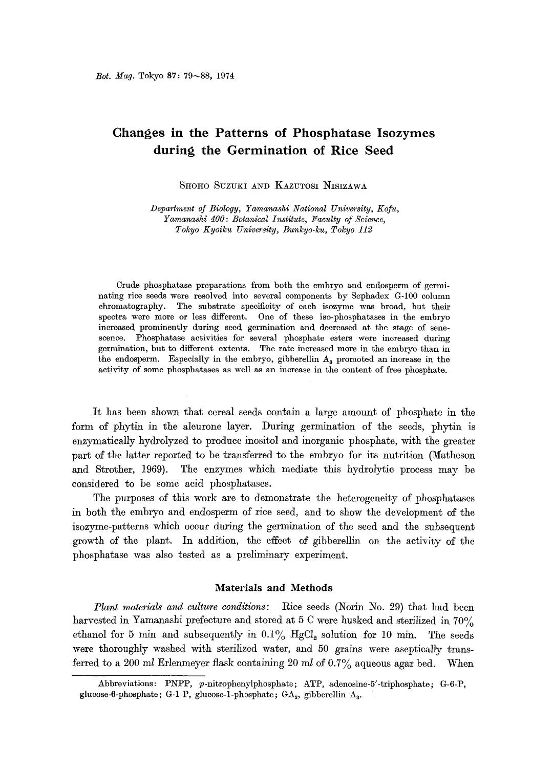 Changes in the patterns of phosphatase isozymes during the germination of rice seed by Unknown