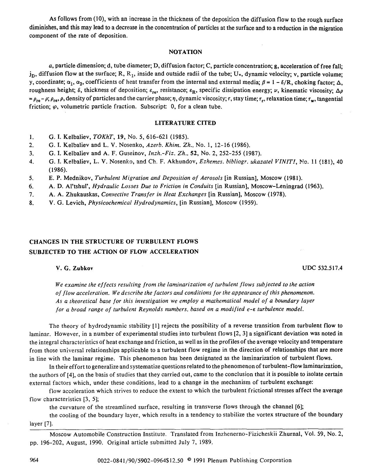 Changes in the structure of turbulent flows subjected to the action of flow acceleration by Unknown