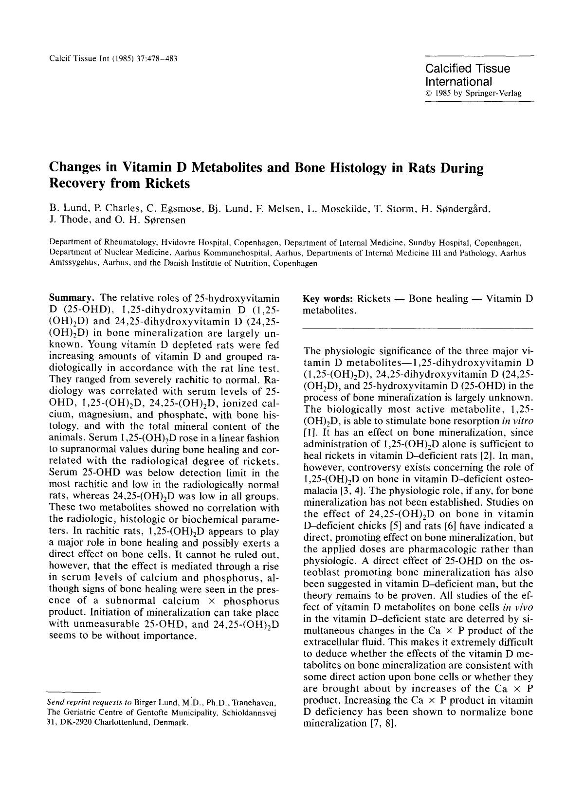 Changes in vitamin D metabolites and bone histology in rats during recovery from rickets by Unknown