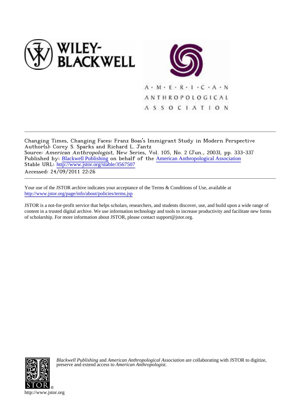 Changing Times, Changing Faces: Franz Boas's Immigrant Study in Modern Perspective by Franz Boas's Immigrant Study in Modern Perspective (2003) by Corey S. Sparks & Richard L. Jantz