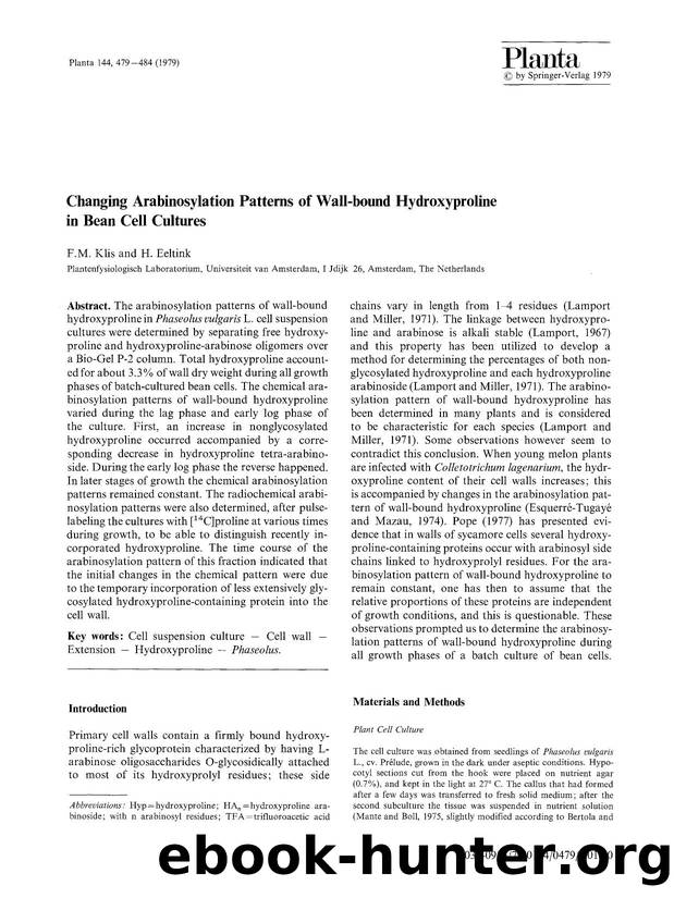 Changing arabinosylation patterns of wall-bound hydroxyproline in bean cell cultures by Unknown