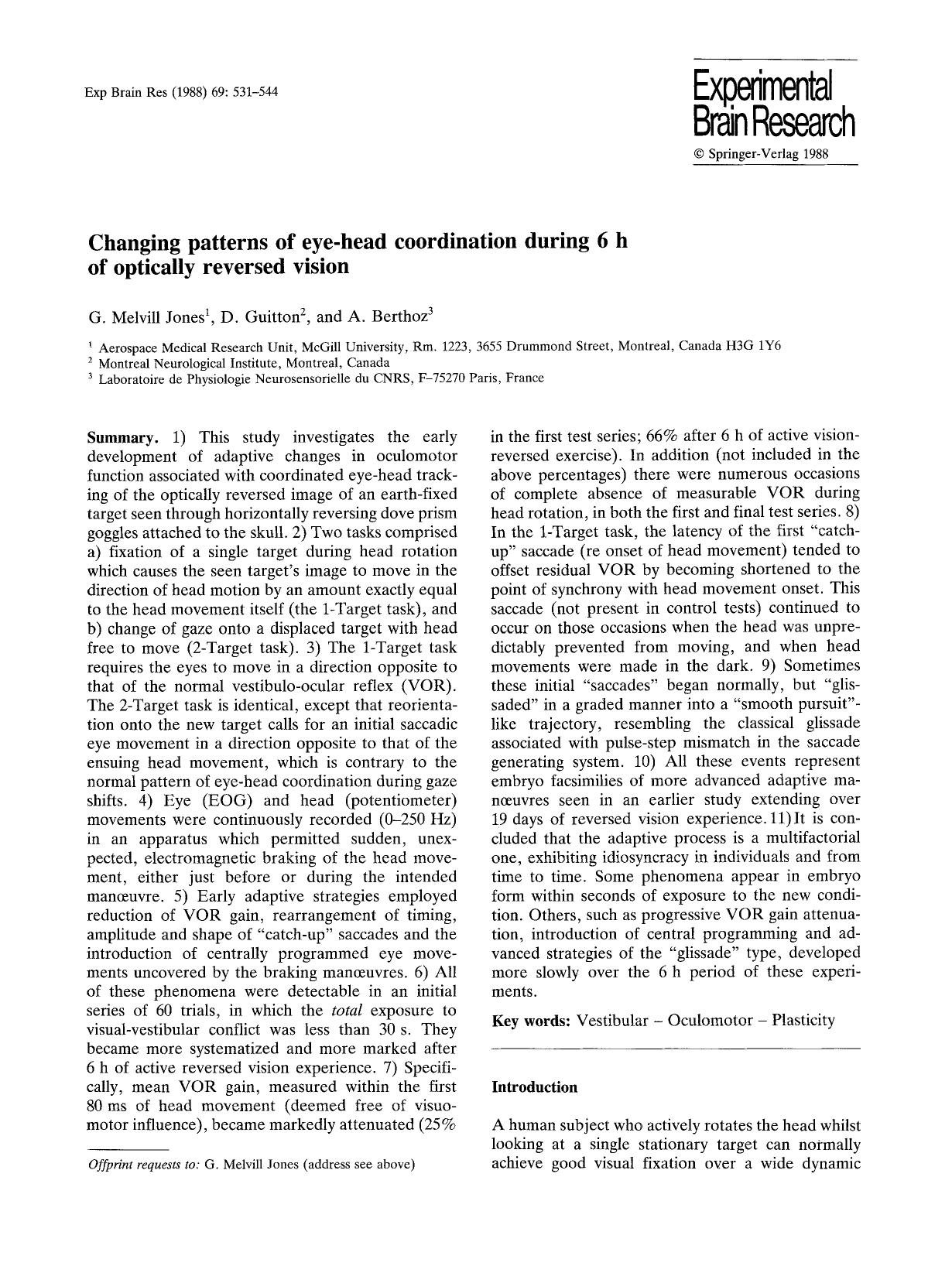 Changing patterns of eye-head coordination during 6 h of optically reversed vision by Unknown