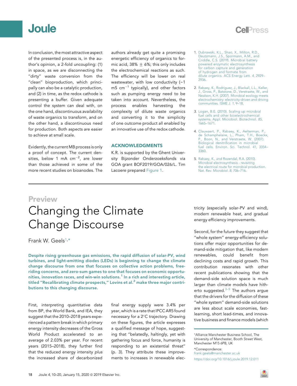 Changing the Climate Change Discourse by Frank W. Geels