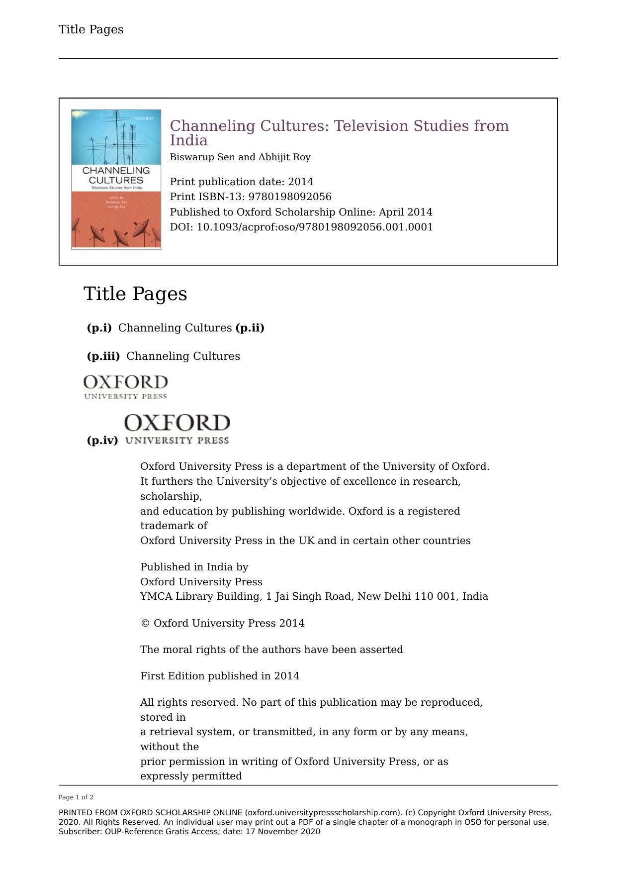 Channeling Cultures: Television Studies from India by Biswarup Sen (editor) Abhijit Roy (editor)