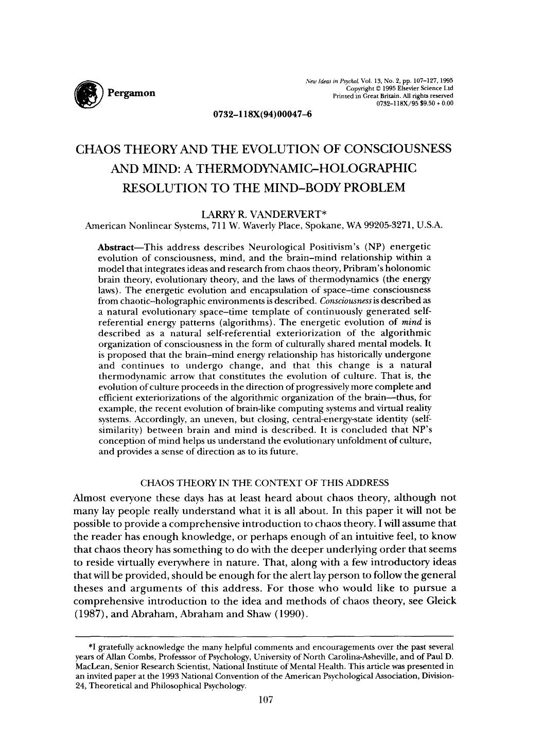 Chaos Theory and the Evolution of Consciousness and Mind by Unknown