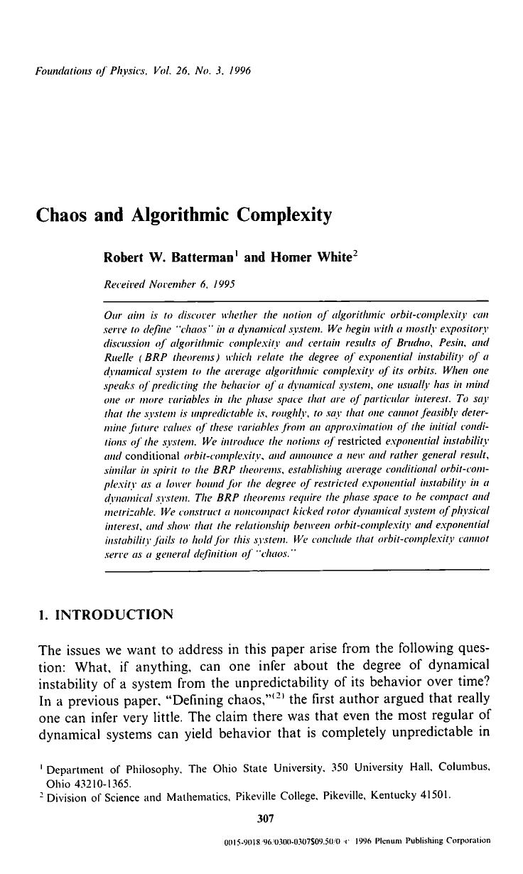 Chaos and algorithmic complexity by Unknown