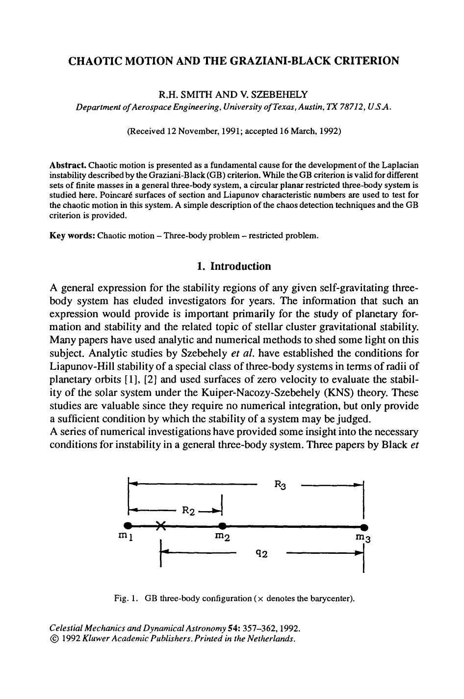 Chaotic motion and the Graziani-Black criterion by Unknown