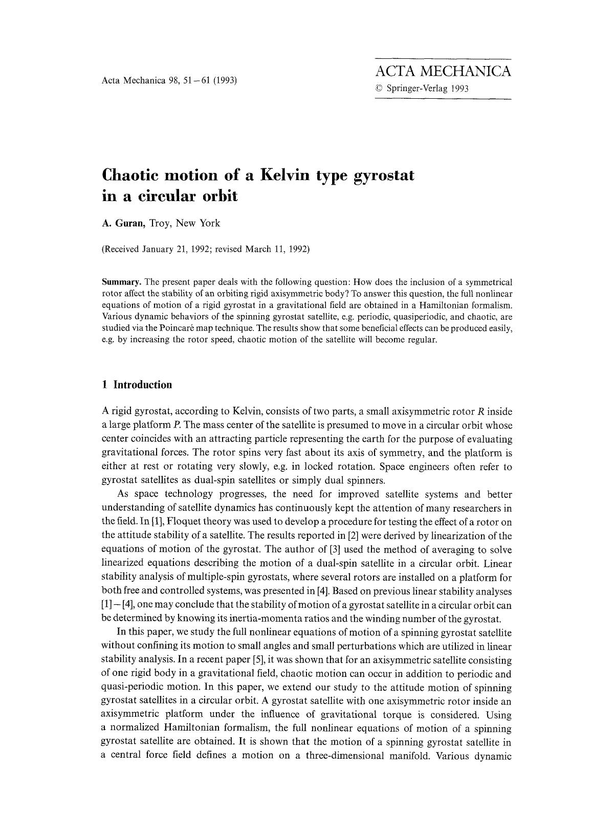 Chaotic motion of a Kelvin type gyrostat in a circular orbit by Unknown