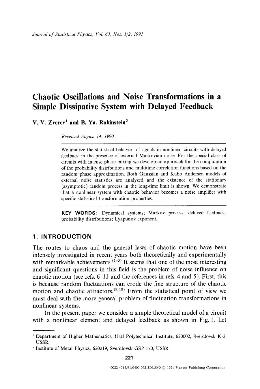Chaotic oscillations and noise transformations in a simple dissipative system with delayed feedback by Unknown