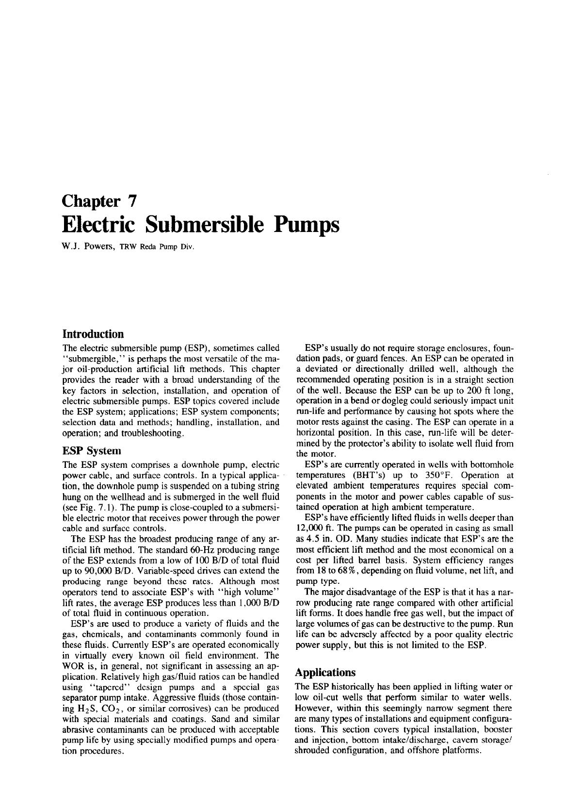 Chapter 07: Electric Submersible Pumps by W.J. Powers
