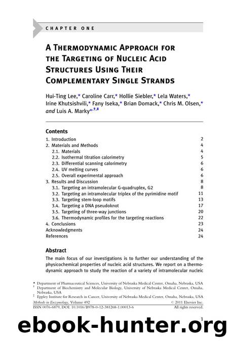 Chapter 1 - A Thermodynamic Approach for the Targeting of Nucleic Acid Structures Using Their Complementary Single Strands by unknow