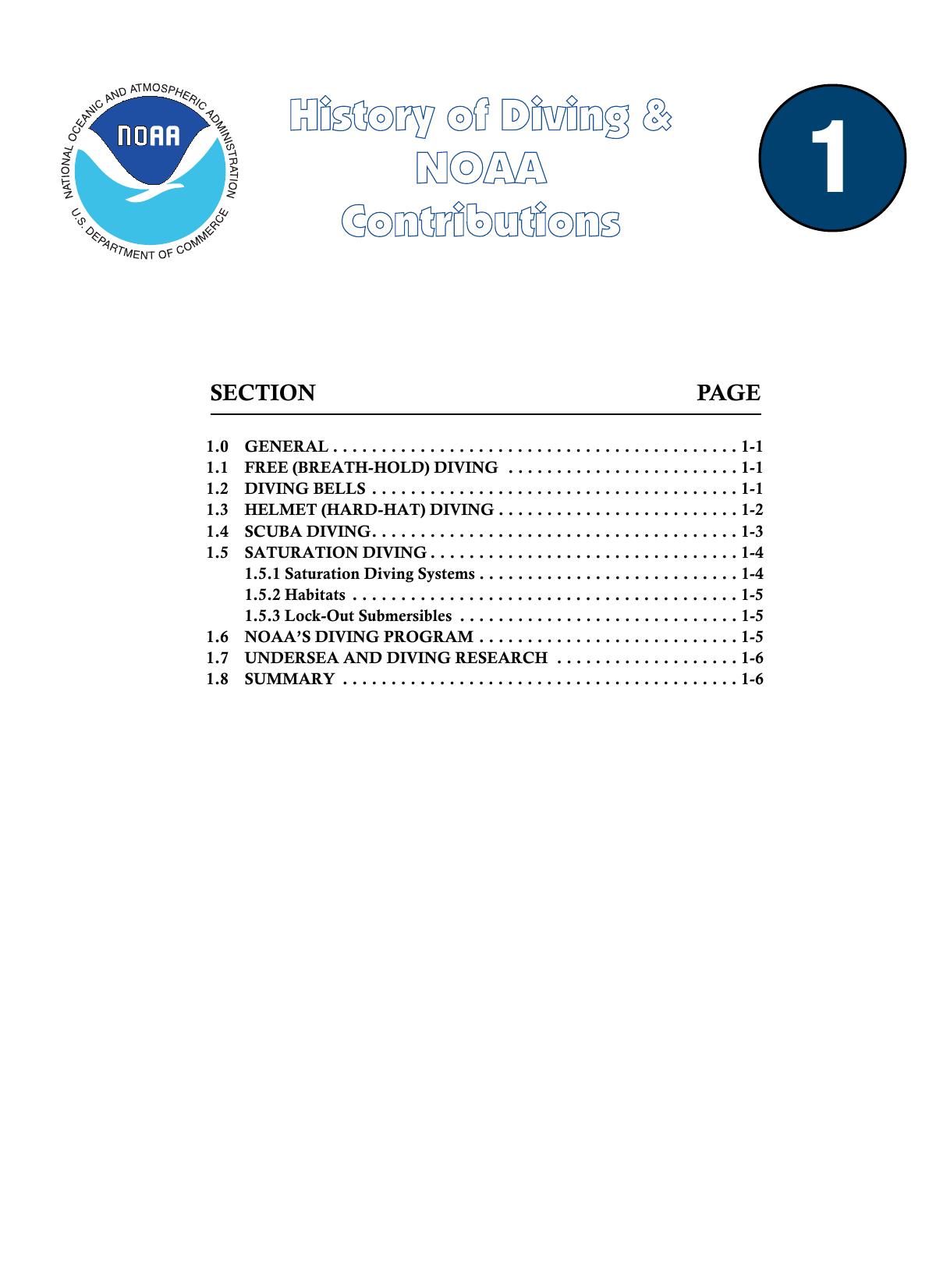 Chapter 1 - History of Diving & NOAA Contributions by NTIS