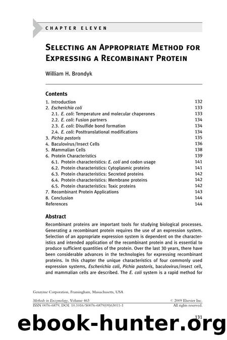 Chapter 11 - Selecting an Appropriate Method for Expressing a Recombinant Protein by William H. Brondyk