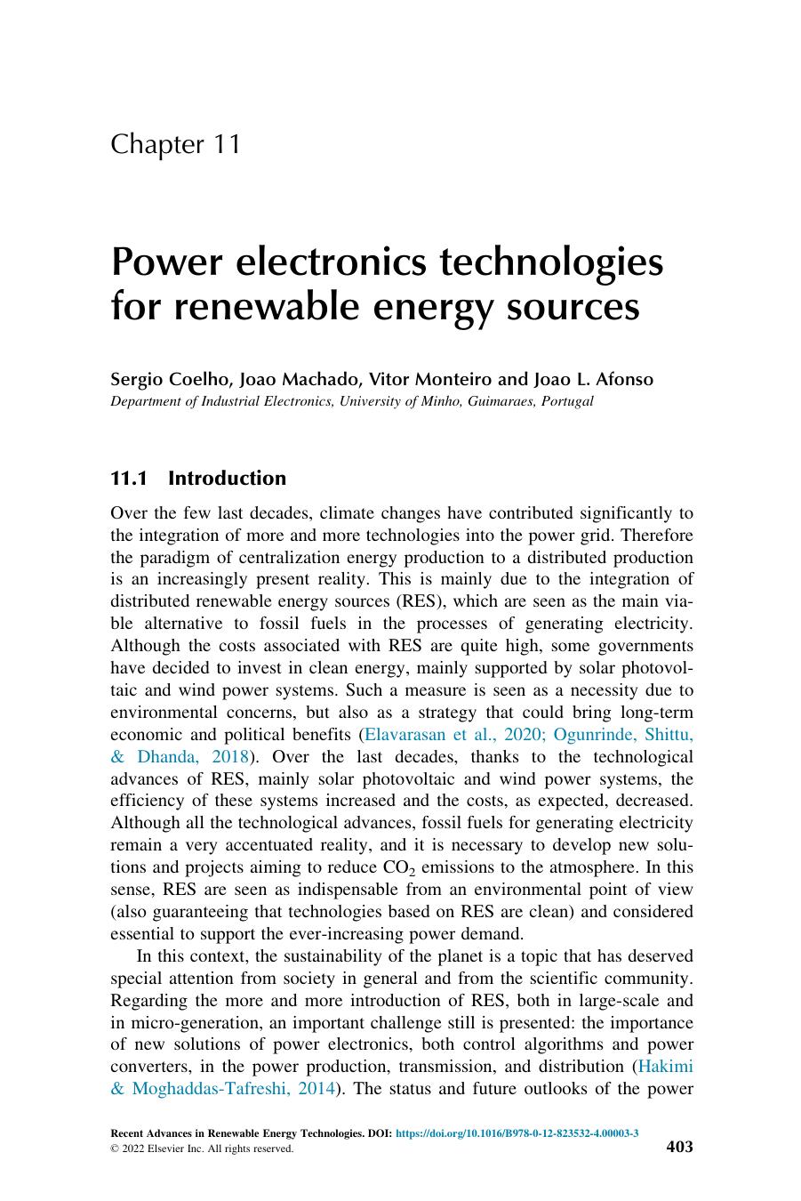 Chapter 11. Power electronics technologies for renewable energy sources by Sergio Coelho & Joao Machado & Vitor Monteiro & Joao L. Afonso