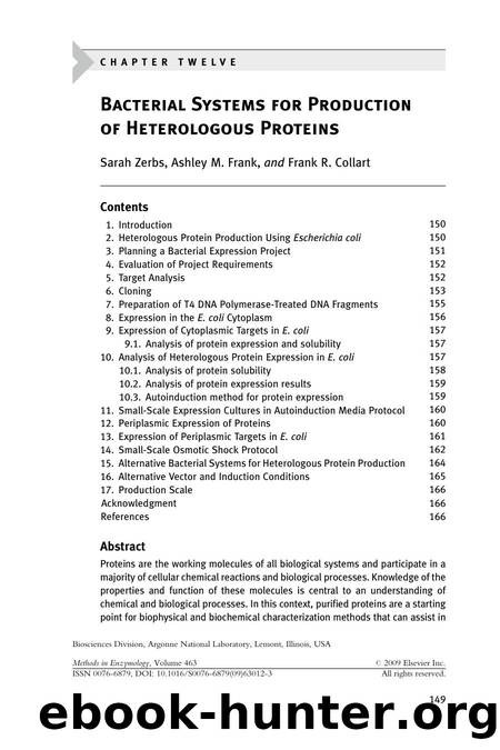 Chapter 12 - Bacterial Systems for Production of Heterologous Proteins by Sarah Zerbs; Ashley M. Frank; Frank R. Collart