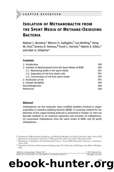 Chapter 12 - Isolation of Methanobactin from the Spent Media of Methane-Oxidizing Bacteria by unknow