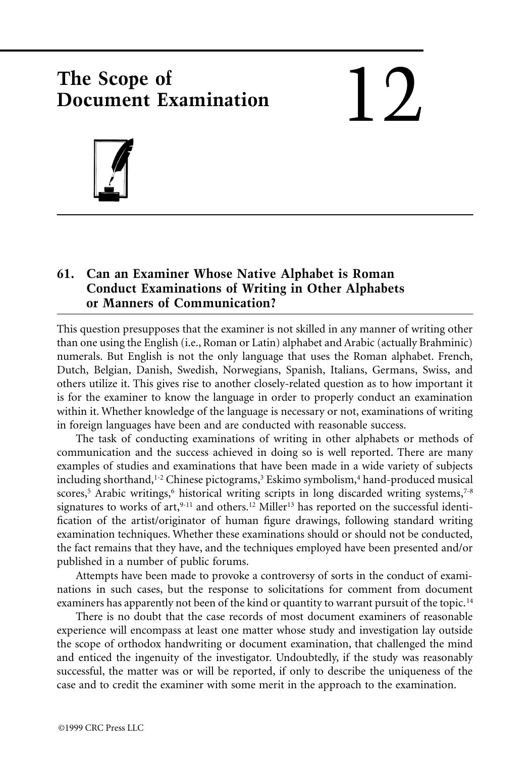 Chapter 12: The Scope of Document Examination by Roy A. Huber & A.M. Headrick