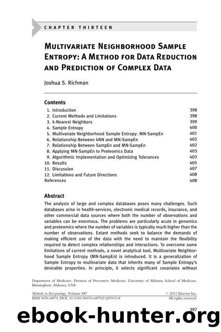 Chapter 13 - Multivariate Neighborhood Sample Entropy: A Method for Data Reduction and Prediction of Complex Data by Joshua S. Richman
