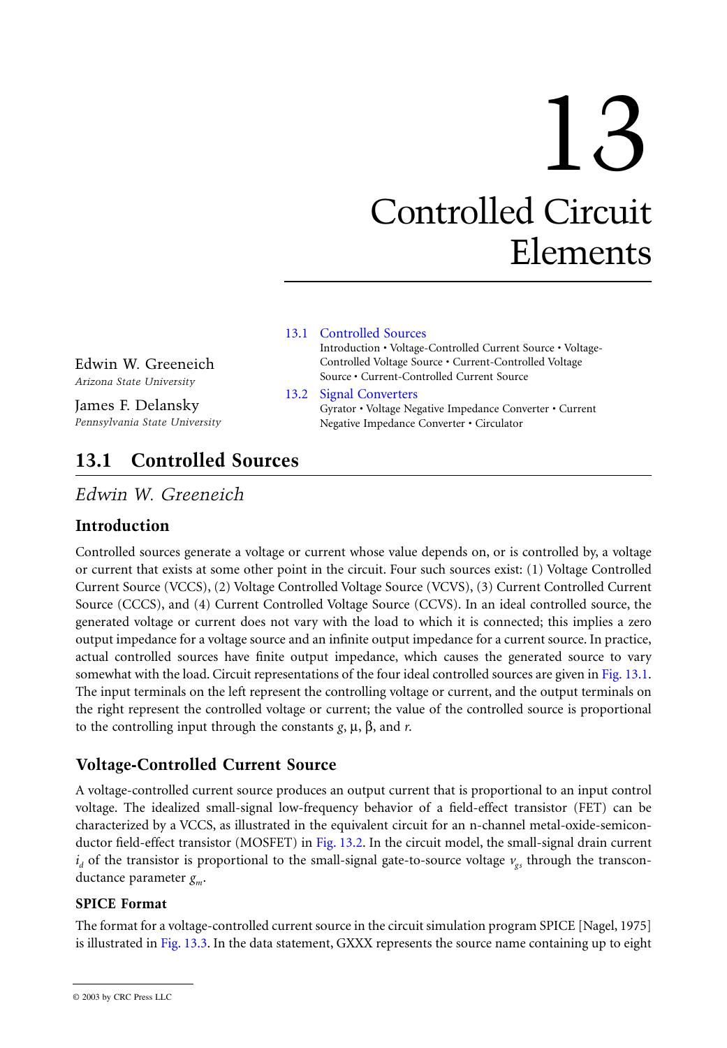 Chapter 13: Controlled Circuit Elements by Edwin W. Greeneich & James F. Delansky